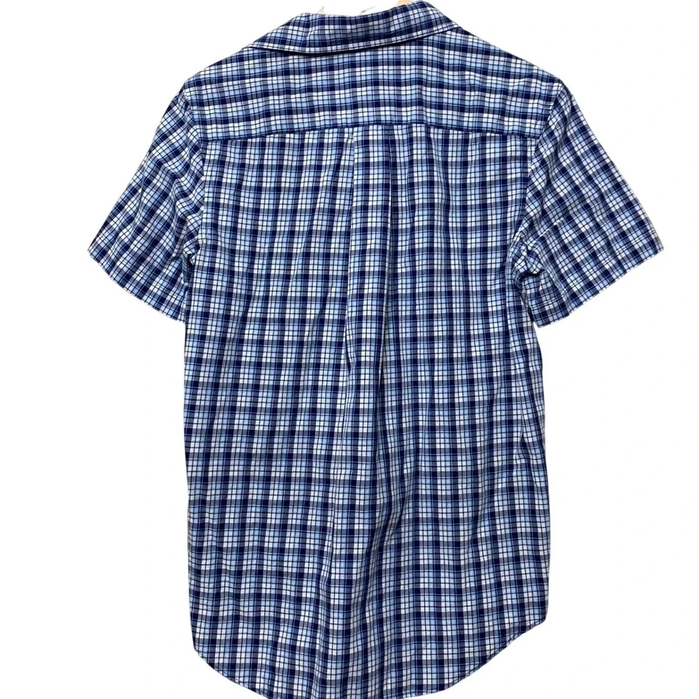 Ralph Lauren Mens XL 18-20‎ Blue White Plaid Short Sleeve Button Down Shirt Pony